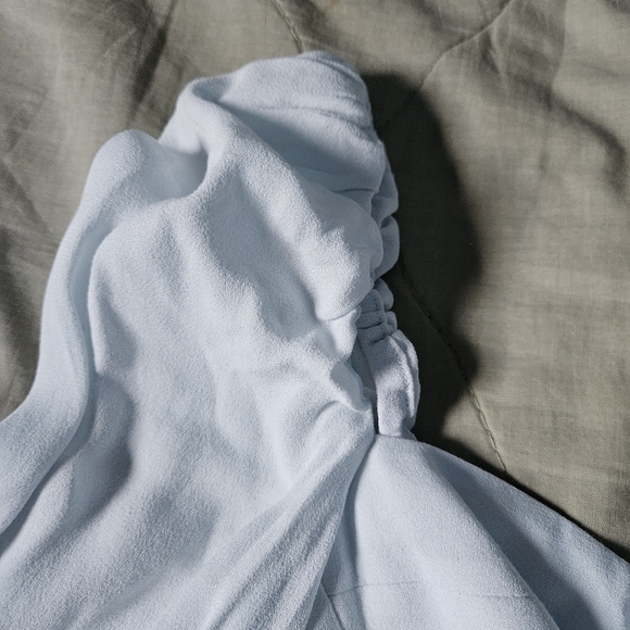 WILFRED Novella Dress Light Blue Ice Puff Sleeve Mini Size 6 Aritzia - Picture 5 of 13